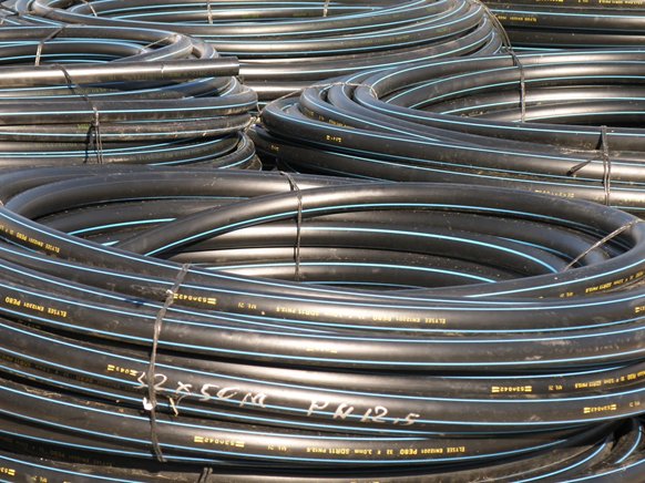 Coiled HDPE pipe ready for distribution